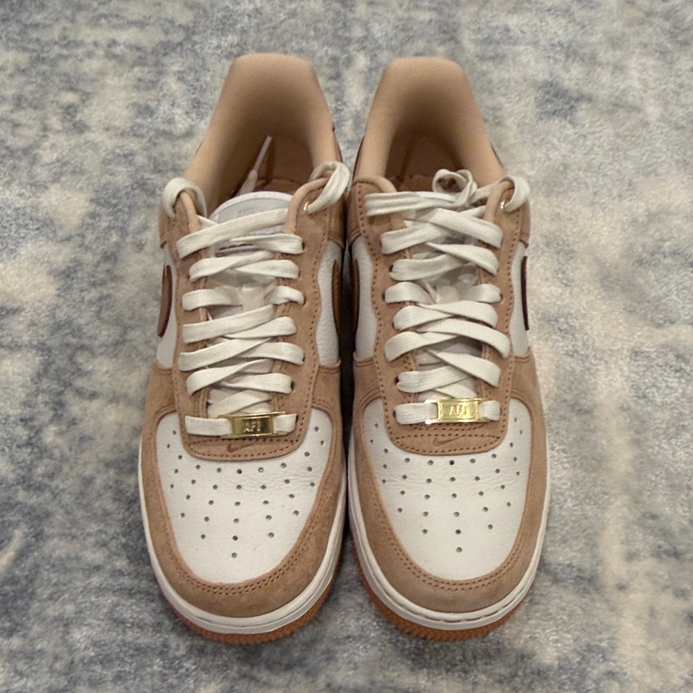 NWOT Nike Air Force One Beige Suede and White Sneakers